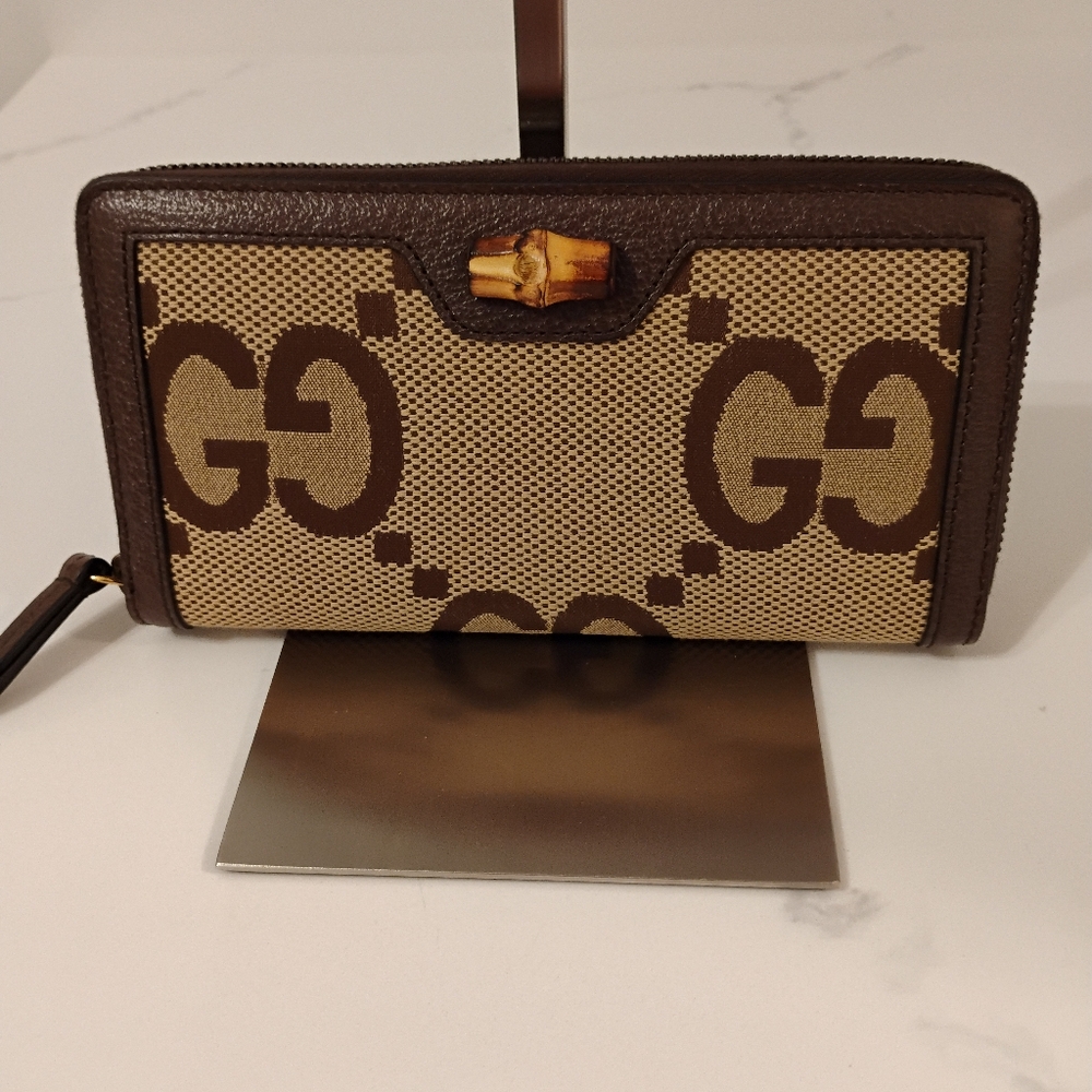 NEW Gucci Bamboo Jumbo GG Ziparound Long Wallet